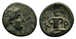Kings of Thrace. Kersobleptes. Ae, 2.45 g 13.08 mm. Circa 359-342 BC.
Obv.: Female head right, wearing sphendone.
Rev.: Κ-Ε-P; Two-handled cup; below,...