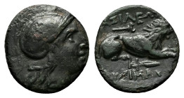 KINGS OF THRACE (Macedonian). Lysimachos (305-281 BC). AE Unit. 1.81 g. 14.51 mm. Lysimacheia.
Obv: Head of Athena to right, wearing crested Attic he...