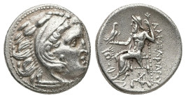 Kings of Macedon, Alexander III 'the Great'. AR Drachm. 336-323 BC. Kolophon. 4.25 g. 17.65 mm.
Obv: Head of Herakles right, wearing lion skin.
Rev: A...
