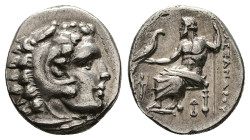 Kings of Macedon, Alexander III 'the Great'. AR Drachm, 4.08 g 17.50 mm. 336-323 BC. Lampsakos.
Obv: Head of Herakles right, wearing lion skin.
Rev: A...
