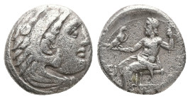 Kings of Macedon. Alexander III "the Great". AR Drachm, 3.89 g 16.32 mm. 336-323 BC. 
Obv: Head of Herakles to right, wearing lion skin headdress 
Rev...