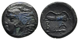 Kings of Macedon, Alexander III 'the Great'. AE, 4.56 g. - 16.95 mm. 336-323 BC. Uncertain Macedonian mint.
Obv: Head of Herakles left, wearing lion ...