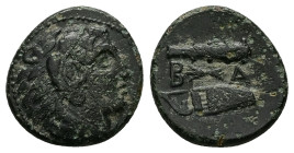Kings of Macedon, Alexander III 'the Great'. Ae, 4.37 g 17.82 mm. 336-323 BC. Uncertain mint in Macedon.
Obv: Head of Herakles right, wearing lion ski...