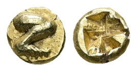 Ionia, Uncertain mint. EL 1/24 Stater. 0.65 g 6.29 mm. Circa 600-550 BC. 
Obv: Human leg.
Rev: Incuse square.
Unpublished in the standard references. ...