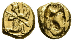 Persia, Achaemenid Empire. Time of Darios I to Xerxes II. Gold Daric. 8.35 g 15.70 mm. Circa 485-420 BC. Sardes.
Obv: Persian king in the running-kne...