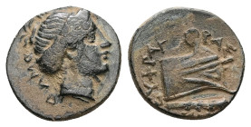 Caria, Knidos. AE,1.94 g 14.42 mm. Magistrate, Euphragoras.Circa 375–340 BC.
Obv.:ΔΑΜΟΚ[ΡΑΤΙΑΣ]. The personification of Democracy with the features o...