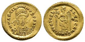 Marcian, 450-457 AD. AV, Solidus. 4.34 g. 21.08 mm. Constantinople. 
Obv: D N MARCIANVS P F AVG. Bust of Marcian, helmeted, pearl-diademed, cuirassed,...