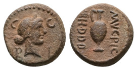 Mysia, Parium. Pseudo-autonomous, Time of Julius Caesar (circa, 45 BC). AE. 3.17 g. 13.61 mm. P. Muci(us) (quattuorvir quinquennalis); Pic. (quattuorv...