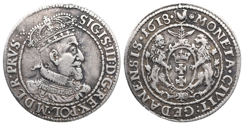 Poland. Sigismund III Vasa, 1587-1632 AD. AR, Danzig. 6.42 g. 28.89 mm. 1618.
Ob...