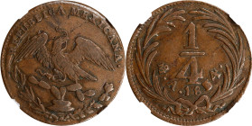MEXICO. 1/4 Real, 1834-Mo. Mexico City Mint. NGC AU-50.
KM-358. Well-produced for the type and presenting nice even brown surface patina. Seldom seen...