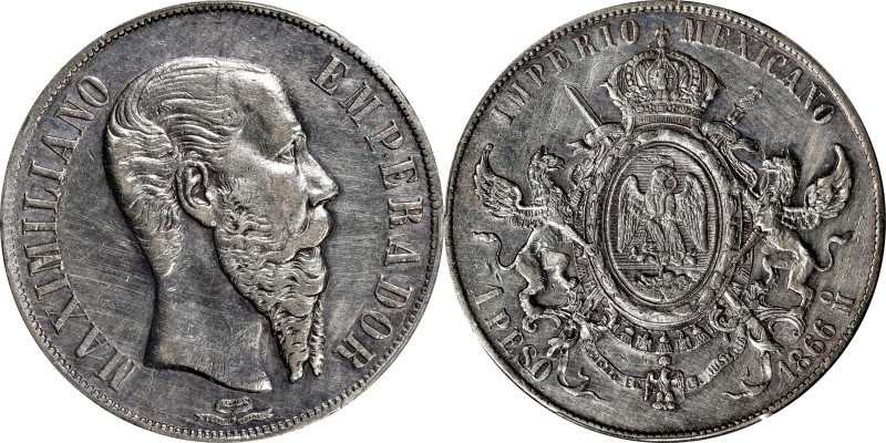 MEXICO. Peso, 1866-Mo. Mexico City Mint. Maximilian I. PCGS Genuine--Cleaned, AU...