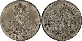 MEXICO. Peso, 1870-Mo C. Mexico City Mint. PCGS MS-62.
KM-408.5. This Peso offers wonderfully frosty surfaces and an even light champagne tone. A who...