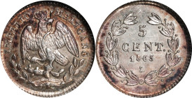 MEXICO. 5 Centavos, 1865-Z. Zacatecas Mint. NGC MS-65.
KM-386.3. A most beautiful specimen, the present example offers rich details and sharp luster,...