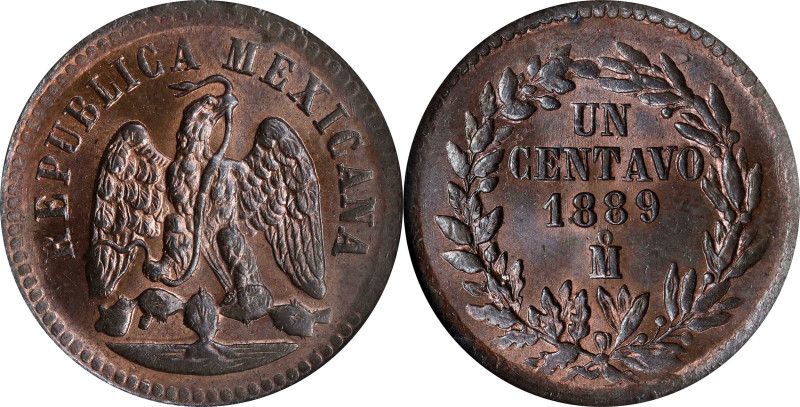 MEXICO. Centavo, 1889-Mo. Mexico City Mint. NGC MS-66 Red Brown.
KM-391.6. The ...