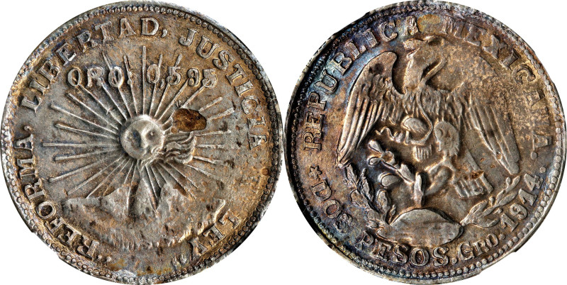 MEXICO. Guerrero. 2 Pesos, 1914-GRO. NGC AU-55.
KM-643. A popular Revolutionary...