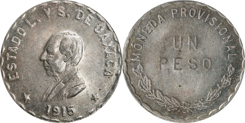 MEXICO. Oaxaca. Peso, 1915. PCGS MS-63.
KM-740.1. Featuring an unfinished bust,...