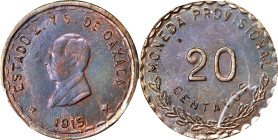 MEXICO. Oaxaca. 20 Centavos, 1915. PCGS MS-64 Brown.
KM-732. An allusive near-Gem example with an blue and purple patina throughout.

Estimate: $10...