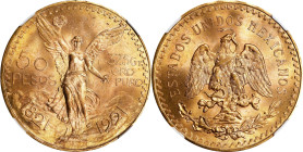 MEXICO. 50 Pesos, 1921. Mexico City Mint. NGC MS-64.
Fr-172; KM-481. A tremendous near-Gem specimen, this wholesome example yields rich luster and a ...