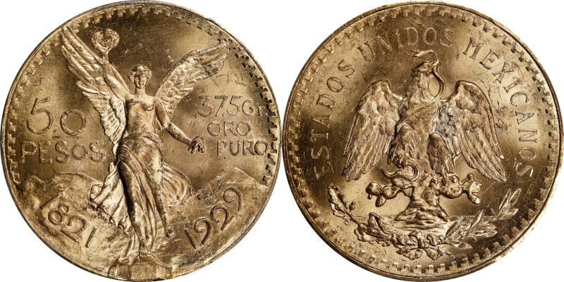 MEXICO. 50 Pesos, 1929. Mexico City Mint. PCGS MS-64+.
Fr-172; KM-481. Lovely b...
