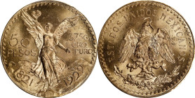 MEXICO. 50 Pesos, 1929. Mexico City Mint. PCGS MS-64+.
Fr-172; KM-481. Lovely blonde-gold surfaces are originally and carefully preserved, both sides...