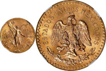 MEXICO. 50 Pesos Restrike, "1947". Mexico City Mint. NGC MS-64.
Fr-172; KM-481. AGW: 1.2057 oz. A near-Gem example, this pleasing piece displays a ri...