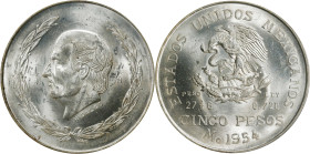 MEXICO. 5 Pesos, 1954-Mo. Mexico City Mint. PCGS MS-64.
KM-467. An always popular issue, this near-Gem example presents with satin like surfaces with...
