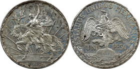 MEXICO. Peso, 1911. Mexico City Mint. PCGS AU-55.
KM-453. Variety with long ray. The ever-popular "caballito" type, this near-Mint specimen offers gu...