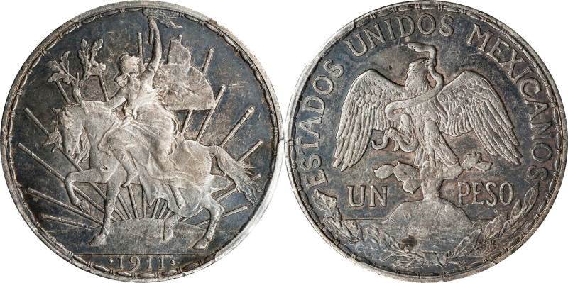 MEXICO. Peso, 1911. Mexico City Mint. PCGS AU-50.
KM-453. Caballito type; long ...