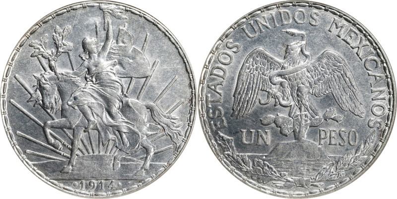 MEXICO. Peso, 1914. Mexico City Mint. NGC AU-55.
KM-453. A KEY DATE in the seri...