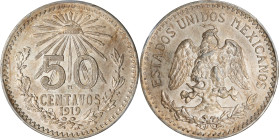 MEXICO. 50 Centavos, 1919-M. Mexico City Mint. PCGS MS-61.
KM-446. Despite displaying some evidence of handling, this specimen is yet rich with good ...