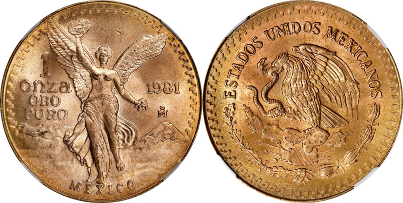 MEXICO. Gold Onza, 1981-Mo. Mexico City Mint. NGC MS-66.
Fr-178; KM-489. AGW: 1...