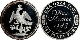 MEXICO. Silver 1 Ounce Medal, 1983. ANACS PROOF-67.
KMX-MB14. Obverse: "Viva Mexico"; Reverse: Imperial Eagle of Iturbide perched on cactus. A handso...