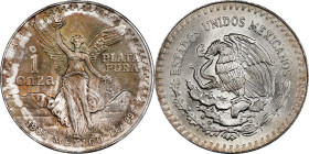 MEXICO. Onza, 1985-Mo. Mexico City Mint. PCGS MS-67.
KM-494.1. This well-preserved Onza displays subtle rainbow iridescence on its obverse central de...