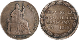MEXICO. Constitution Proclamation Silver Medal, 1843. PCGS EF-40.
Grove-85A; Fonrobert-6645. Obverse: Liberty seated right, holding spear; fasces beh...