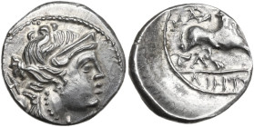 Celtic World. Gaul, Massalia. AR Drachm. Light standard. c. 125-90 BC. Obv. Diademed and draped bust of Artemis right, bow and quiver over shoulder. R...