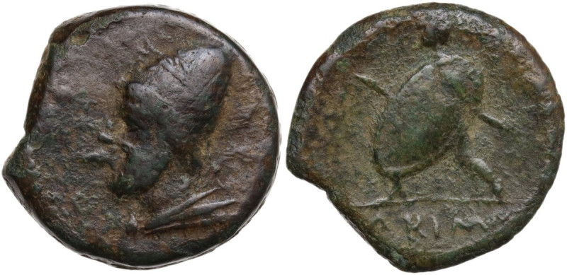 Greek Italy. North-eastern Italy, Ariminum. AE Obol, c. 268-225 BC. Obv. Draped ...