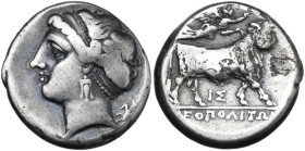 Greek Italy. Central and Southern Campania, Neapolis. AR Didrachm, c. 275-250 BC. Obv. Diademed head of nymph left, wearing triple-pendant earring and...