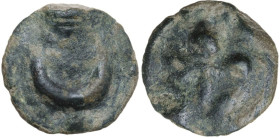 Greek Italy. Northern Apulia, Luceria. Light series. AE Cast Semuncia, c. 217-212 BC. Obv. Crescent. Rev. Thyrsos with fillets; [L in field]. HN Italy...