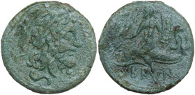 Greek Italy. Southern Apulia, Brundisium. AE Semis, 2nd century. Obv. Head of Poseidon right, laureate; behind, Victory crowning him with wreath and t...