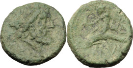 Greek Italy. Southern Apulia, Brundisium. AE Semis, Semuncial standard, 2nd century BC. Obv. Head of Neptune right; below, S. Rev. Dolphin rider (Phal...