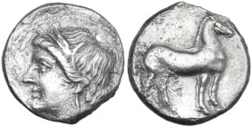 Greek Italy. Bruttium, Carthaginians in South-West Italy. AR Quarter Shekel, c. 215-205 BC. Second Punic War issue. Uncertain Punic mint in Bruttium (...
