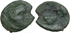 Greek Italy. Bruttium, Kroton. AE 21 mm, c. 350-300 BC. Obv. Head of Herakles right, wearing lion’s skin headdress. Rev. Crab; traces of KPO below. HN...