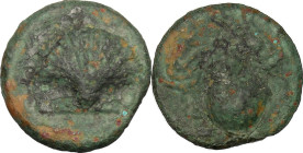 Greek Italy. Bruttium, Kroton. AE 12 mm., c. 300-250 BC. Obv. Scallop shell. Rev. Cuttlefish; in field [K-P]. HN Italy 2240; SNG ANS 447. AE. 1.79 g. ...