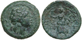 Greek Italy. Bruttium, Petelia. AE Sextans, 2nd century BC. Obv. Laureate head of Apollo right; behind, two pellets. Rev. ΠETEΛI – NΩN. Artemis advanc...