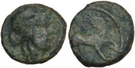 Greek Italy. Central Italy, uncertain mint. Capua or Minturnae(?). AE 15.5 mm. late 90s-early 80s BC. Obv. Head of Dionysos right, wearing ivy wreath....
