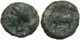 Sicily. Eryx. AE Onkia(?), c. 330-260 BC. Æ. Obv. Wreathed head of Tanit left; shell behind neck. Rev. Horse prancing right. HGC 2 328; CNS I 21; Camp...