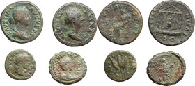 The Roman Empire. Multiple lot of four (4) unclassified AE coins: 2 Asses of Faustina I and Faustina II and 2 Provincial issues. About VF:VF.