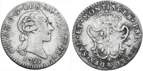 Vittorio Amedeo III (1773-1796), monetazione per la Sardegna. Reale 1795. MIR (Savoia) 1005i; Sim. 27; Biaggi 866. MI. 3.21 g. 22.00 mm. BB.