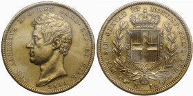 Carlo Alberto (1831-1849). 100 lire 1834 Torino. Pag. 539; MIR (Savoia) 1043e. AU. 34.00 mm. Perizia Numismatica Lago Maggiore (BB). BB.