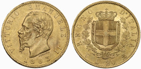 Vittorio Emanuele II (1861-1878). 20 lire 1863 Torino. Pag. 457; MIR (Savoia) 1078d. AU. 6.46 g. 21.00 mm. Piccolo segnetto al ciglio. qFDC.